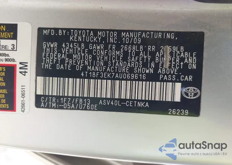 2010 Toyota Camry Le from USA, damaged, VIN 4T1BF3EK7AU069616